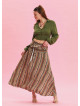 Gipe Waist Tied Khaki Patterned Long Skirt 4496